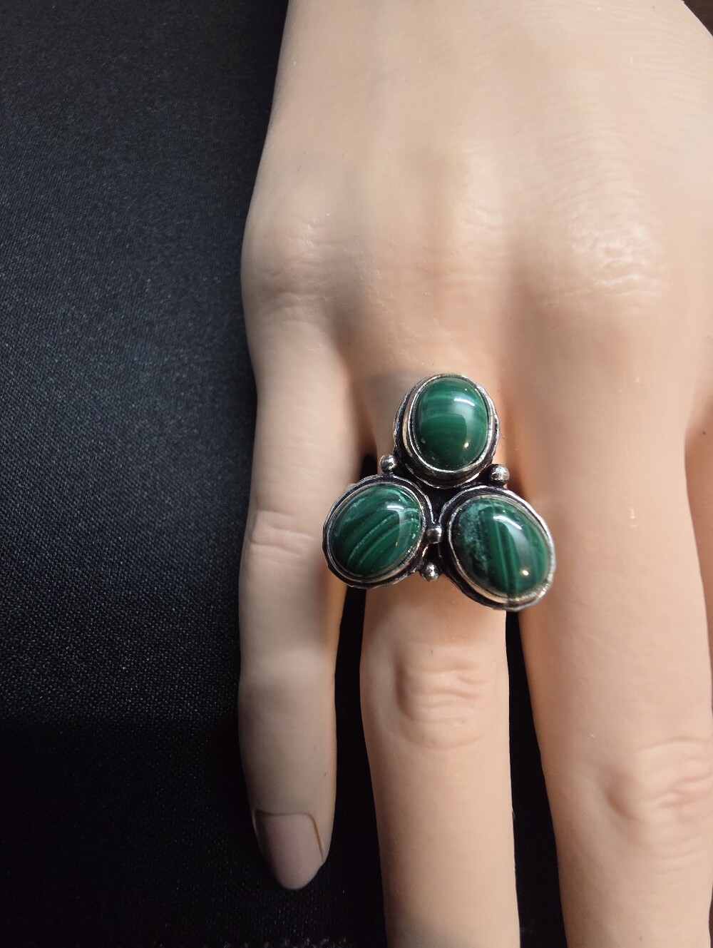 Sterling Silver Green Stone Trio Cocktail Ring